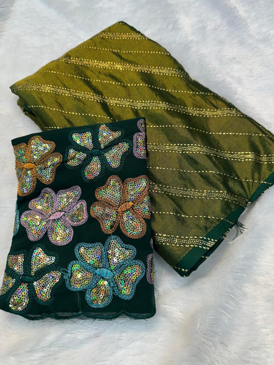 WhatsApp Image 2024-12-17 at 12.03.15 PM Saree- Soft Georgette braso Silk Fabric Saree With beautiful embroidery sequence cut work in blouse-Colour-Green