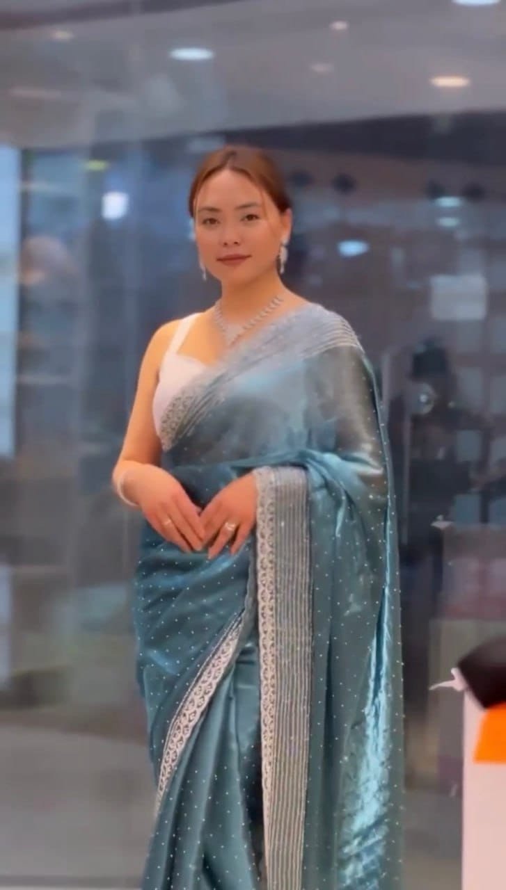 WhatsApp Image 2024-12-17 at 12.09.16 PM Saree- Beautiful Sequins and zari embroidery work with Seroski diamonds and Jimi Choo Fabrics-Colour-Blue