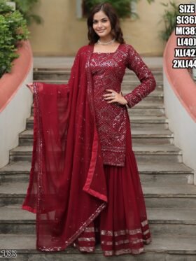 Kurti and Plazzo With Rangoli Silk With Heavy Sequins & Thread Embroidered Work Dupatta