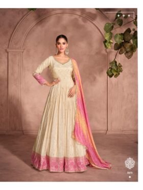 GOWN-PURE SIMAR VISCOS JACQUARD SILK (FRONT AND BACK EMBROIDERED WITH BANDHANI DUPATTA