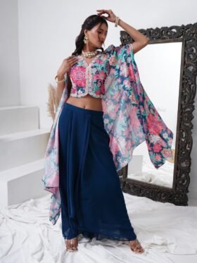 Crop Top and Plazzo- PRINTED EMBROIDERED WORK WITH CREAPE FABRIC Crop Top With PRINTED WITH CREAPE FABRIC SHRUG