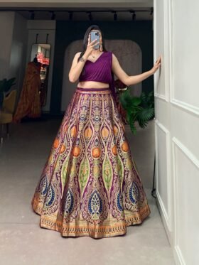 Lehenga Choli- Banarasi Silk Fabrics Zari WeavingWork Lehenga With Attached Blouse And Dupatta