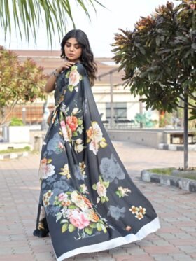 Saree- Original Japan Satin Fabrics Saree With Digital Printing