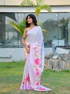 Saree- Original Japan Satin Fabrics Saree With Digital Printing