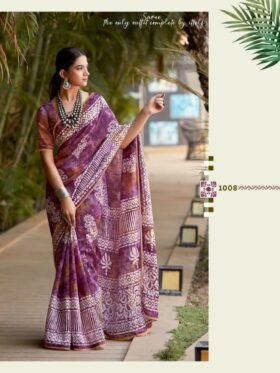 Saree-Hand Batiq Print In Sequnce Cotton Saree