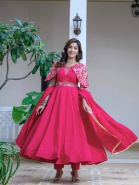 ANARKALI- DRAFTED FROM SIMMAR VICHITRA SILK WITH INTRICATE EMBROIDERY AND SEQUENCE WORK GOWN WITH SIMMAR VICHITRA SILK FABRICS AND FANCY LACE BORDER DUPATTA