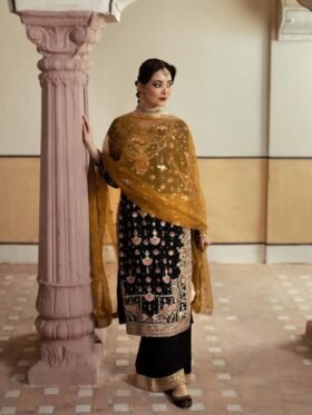 Kurti and Plazzo With Dupatta - Heavy Faux Georgette Beautiful embroidery sequence work with riveted moti work Kurti With Heavy Butterfly Net Attractive embroidery sequence work Dupatta