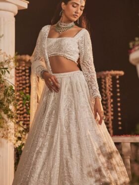 Lehenga Choli- Premium Soft Butterfly Net Embellished With Beautiful Thread Embroidery Work Lehenga With Soft Butterfly Net Embellished With Heavy Thread Embroidery Work Dupatta