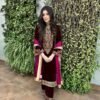 Kurti and Plazzo With Dupatta-Coding Embroidery Work And Velvet Kurti With Fox Georgette Embrrodery Lace Dupatta