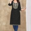 KURTI-KURTI EMBROIDERY NACK WITH LACE & FOIL PRINT AND MAGIC SLUB FABRICS