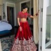 Lehenga Choli-Viscos Velvet Fabrics And Thread with Sequence Lehenga With Soft Butterfly Net Dupatta