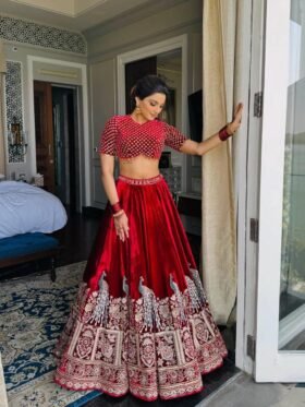 Lehenga Choli-Viscos Velvet Fabrics And Thread with Sequence Lehenga With Soft Butterfly Net Dupatta