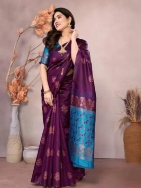 Saree- SOFT SILK SAREE WITH JACQUARD WORK SAREE