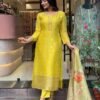 Kurti And Pant With Dupatta- Heavy Viscose Jaquard with Sequence Coding Embroidery Work Kurti With Heavy Jaquard Dupatta