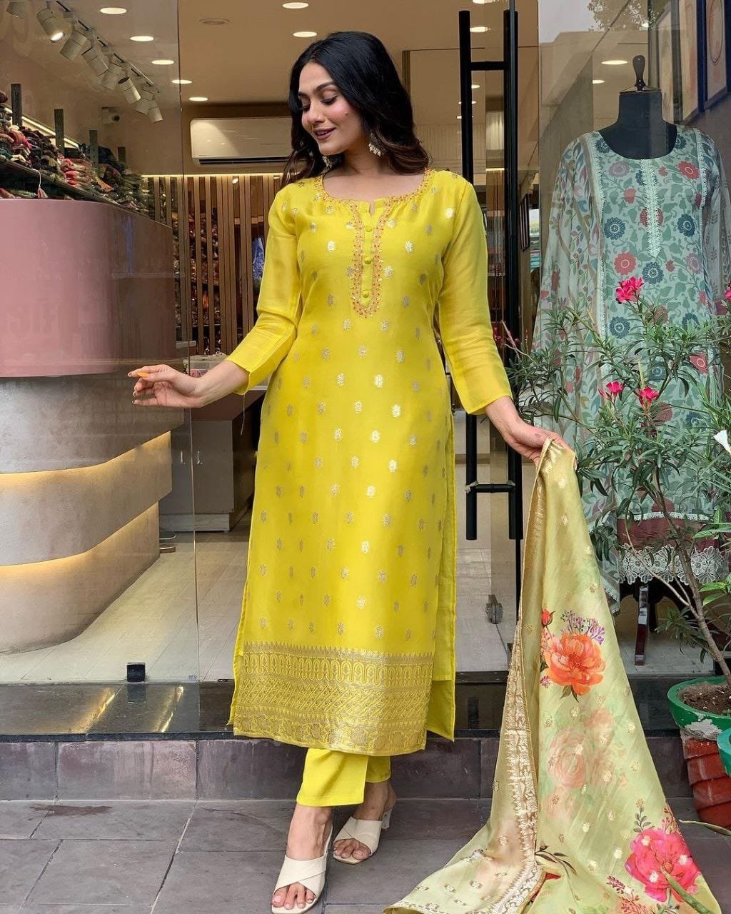 WhatsApp Image 2024-12-24 at 12.45.18 PM Kurti And Pant With Dupatta- Heavy Viscose Jaquard with Sequence Coding Embroidery Work Kurti With Heavy Jaquard Dupatta