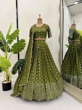 Lehenga Choli-Faux Georgette And Thread Sequence Work Lehenga