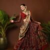 Lehenga Choli-Chinon Fabrics Kalamkari Print Choli With Kalamkari Print with Attractive Lace on Border Lehenga