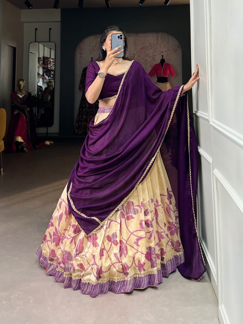 WhatsApp Image 2024-12-25 at 12.26.55 PM Lehenga Choli- Green Silk Fabrics And Printed with Lace Lehenga With Vichitra Silk Fabrics Dupatta
