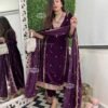 Kurti and pant With Dupatta- Sequence Embroidery Work And Velvet Fabrics Kurti With Velvet and Sequence Embroidered Work Dupatta