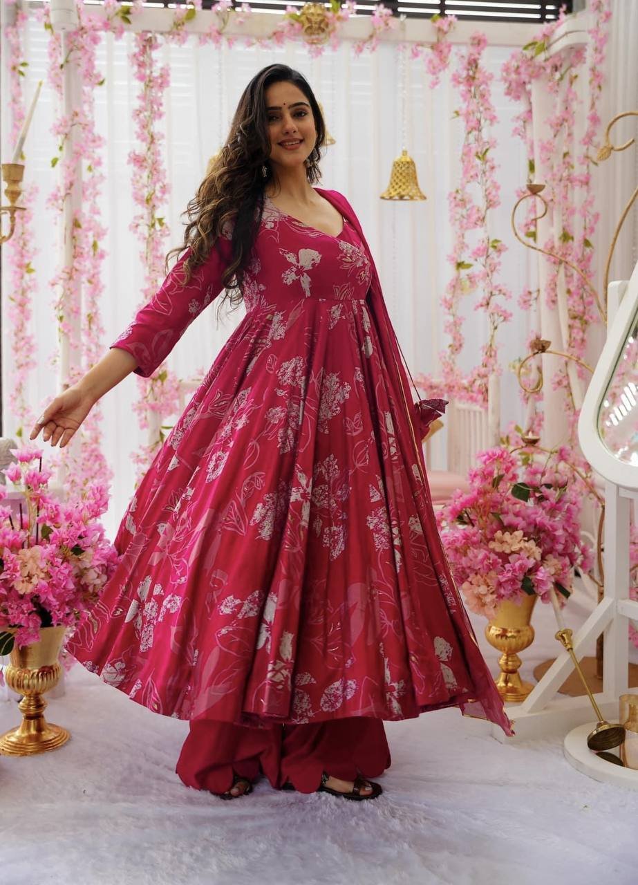 WhatsApp Image 2024-12-25 at 12.47.20 PM (1) Anarkali- Chinnon Fabric for that shine and smoothness Canva Patta at the neckline to hold the shape perfectly Anarkali