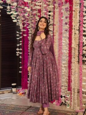 Anarkali- Chinnon Silk adds shine and texture Anarkali With Dupatta