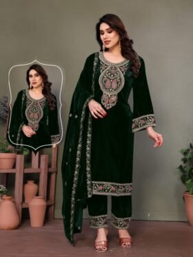 Kurti Pant With Dupatta- Velvet with heavy embroidery Work kurti Pant With Dupatta Set
