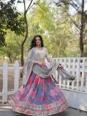 Lehenga Choli- Digital Printed Faux Georgette with Heavy Sequins & Thread Embroidered Work Lehenga