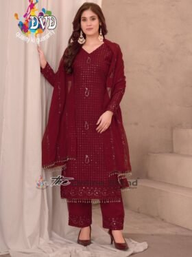 Kurti And Pant With Dupatta-: Faux Georgette with embroidery sequence design work Kurti With : Faux Georgette with embroidery sequence design work Dupatta