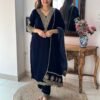 Kurti And Pant With Dupatta- Heavy Viscose Velvet with Heavy Embroidery Work Kurti With Dupatta