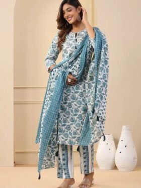 Kurti And Pant With Dupatta- Heavy Cotton Blend And Printed Kurti With Digital Printed Dupatta