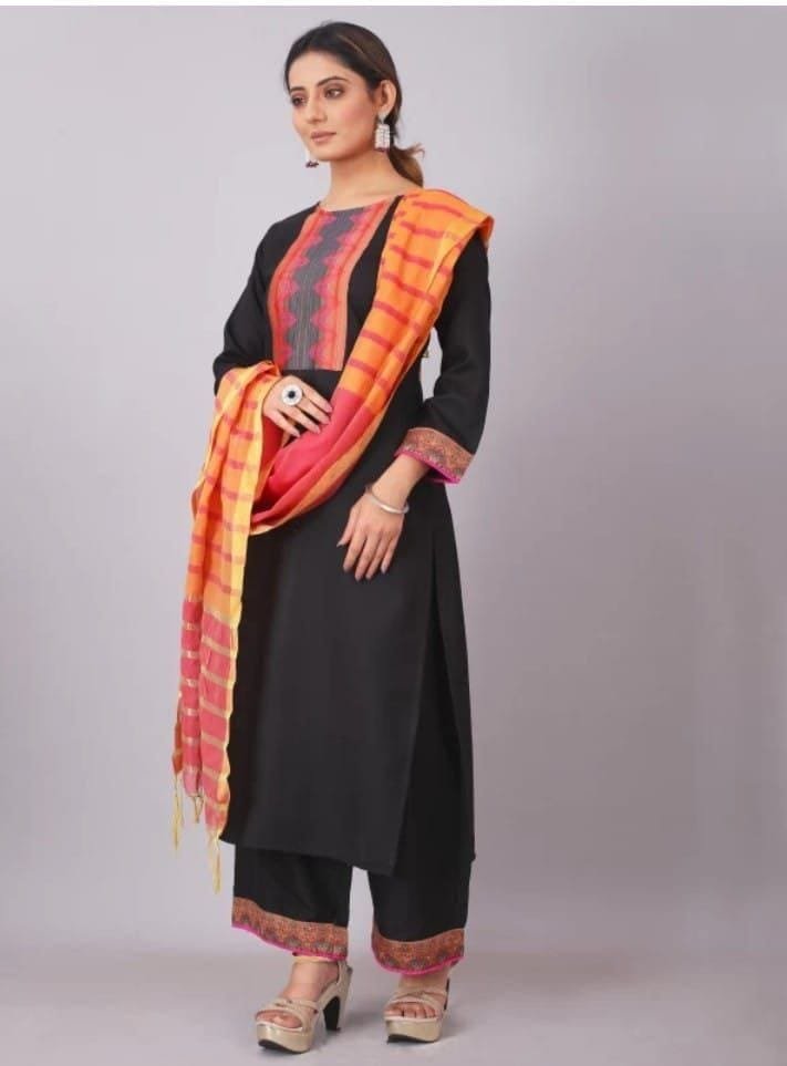 WhatsApp Image 2024-12-27 at 12.00.32 PM (1) Kurti And Pant With Dupatta- Heavy Cotton Blend And Printed Kurti With Cotton Silk Dupatta