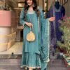 Kurti With Sarara-Heavy Embroidery Work Kurti With Heavy Dupatta with full Embroidery Work and Cut Work Lace in Dupatta