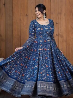 Gown- Dull satin Fabrics With Patola Prints Gown