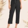 crop pant with fabric belt Size: S, M, L & XL Colour-Black