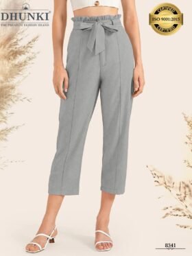 Crop pant with fabric belt Size: S, M, L & XL Colour-Light Gray