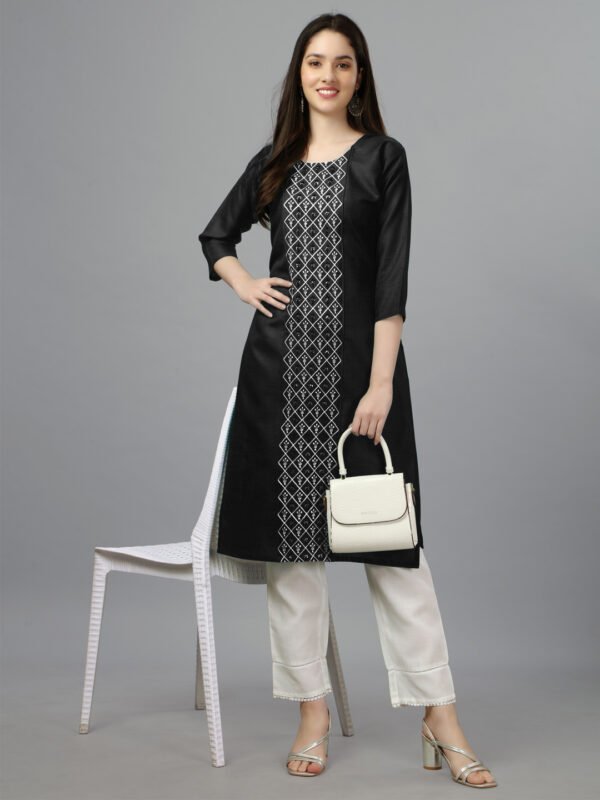 Straight Kurti- Cotton Magic Slub Fabrics With Embroidery Work Straight Kurti