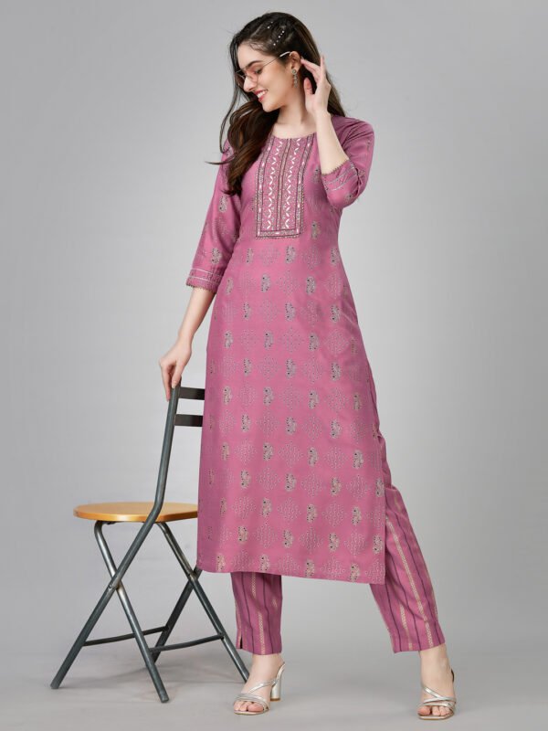 Kurti And Pant Set-Fully Stiched Heavy Rayon Fabrics And Embroidery Work Kurti and Pant Set