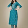 Kurti Pant Set - Heavy Rayon Fabrics And Embroidery Work Kurti Pant Set