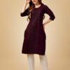 Kurti And Pant Set- Fully Stiched Cotton Magic Slub Fabrics with Embroidery & Sequence Work Kurti and Pant Set