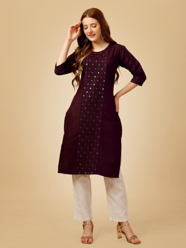 Kurti And Pant Set- Fully Stiched Cotton Magic Slub Fabrics with Embroidery & Sequence Work Kurti and Pant Set