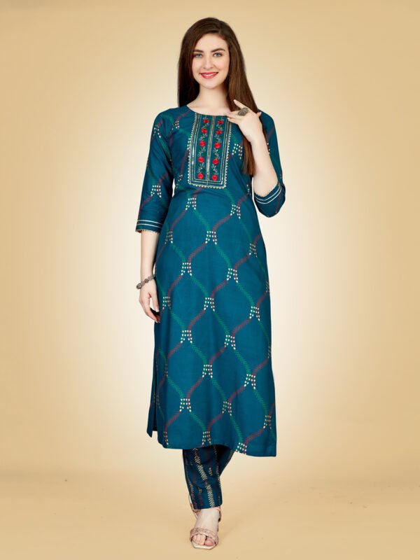 Kurti And Pant Set-Fully Stiched Heavy Rayon Fabrics And Embroidery Work Kurti and Pant Set