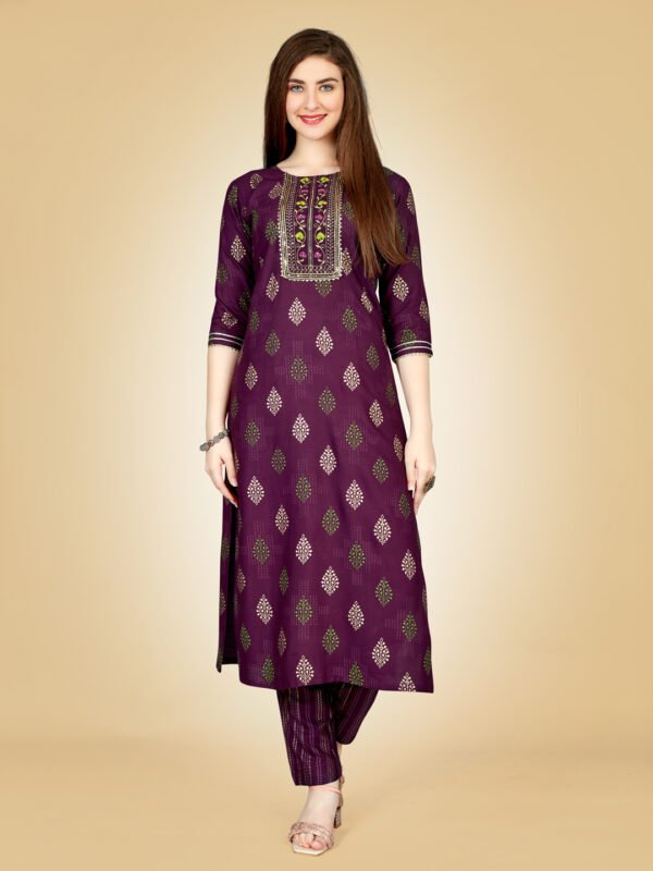 Kurti And Pant Set-Fully Stiched Heavy Rayon Fabrics And Embroidery Work Kurti and Pant Set