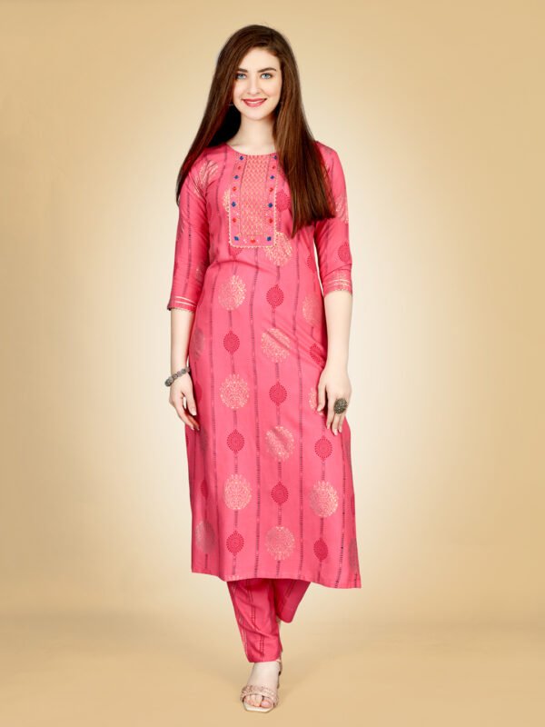 Kurti Pant Set - Heavy Rayon Fabrics And Embroidery Work Kurti Pant Set