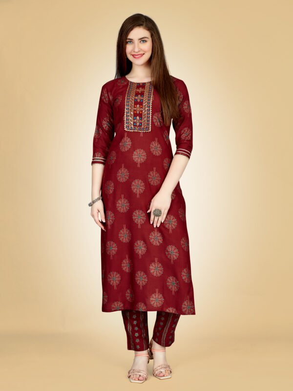 Kurti And Pant Set-Fully Stiched Heavy Rayon Fabrics And Embroidery Work Kurti and Pant Set