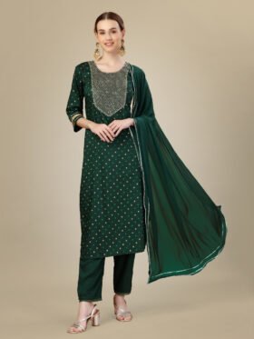 Kurti Pant Dupatta Set- Silk Blend with Embroidery & Sequence Work Kurti With Dupatta