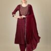 Kurti Pant Dupatta Set- Silk Blend with Embroidery & Sequence Work Kurti With Dupatta