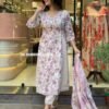 KURTI– Anarkali Have Embroidery work On Neckline Work With Matching Pant And Printed Dupatta.