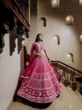 Lehenga Choli- Heavy slub silk lehenga with thread & paper mirror work Lehenga Choli