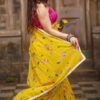 Saree-Plain Linen And Digital Prints Saree