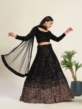Lehenga Choli- Velvet lehnga with heavy sequence work Lehenga With Net Fabrics And sequence border work Dupatta